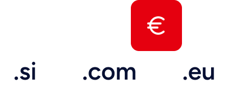 Cena domene: končnice .si, .com in .eu z oznako cene v evrih